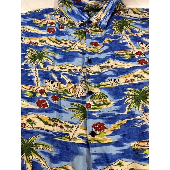 BIG DOGS Tropical Ocean Hawaiian Shirt 5X Palm Trees Water Island Hut - Picture 1 of 14